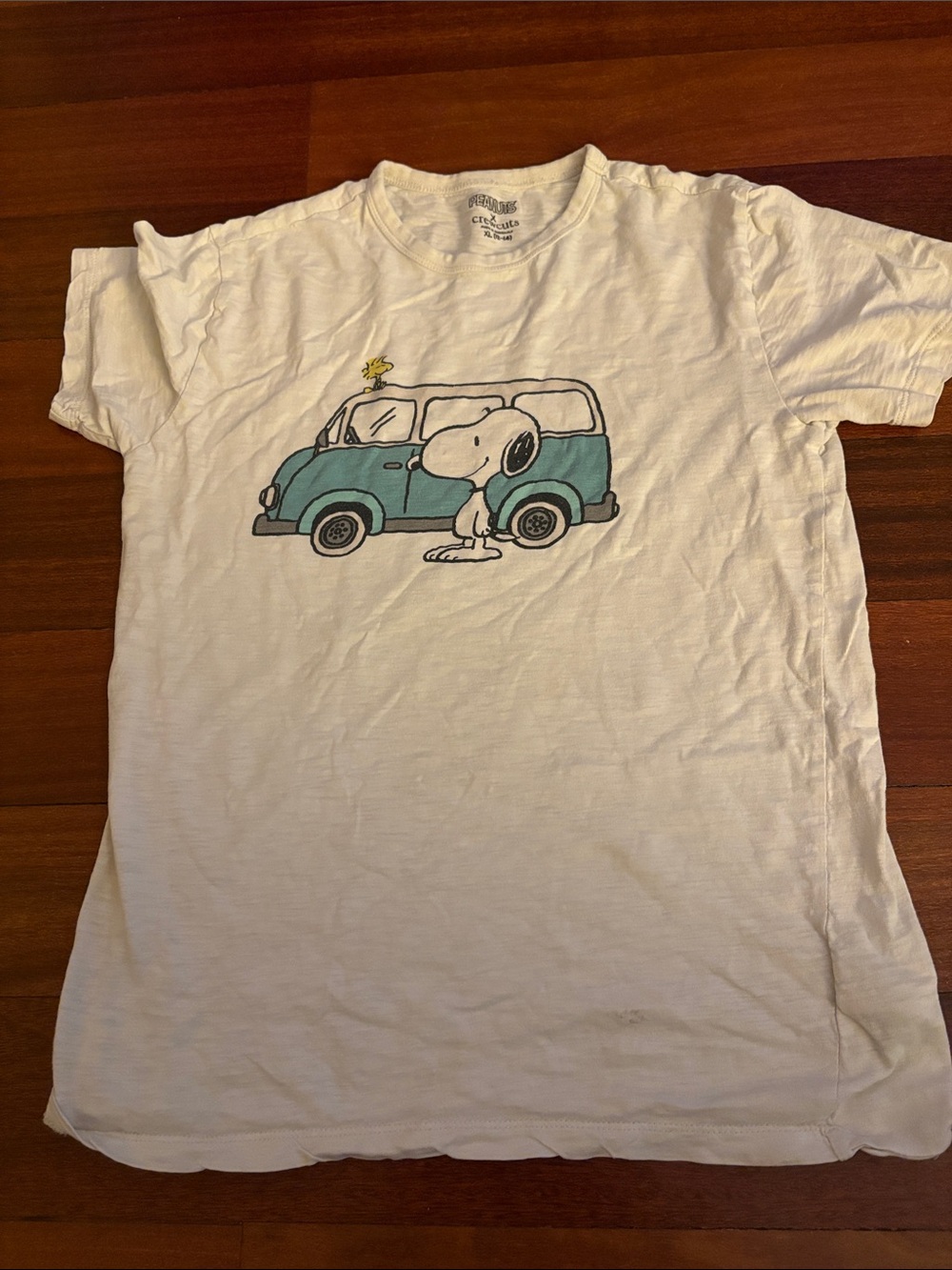 J. Crew White Kids Tee with Teal Car and Snoopy Graphic